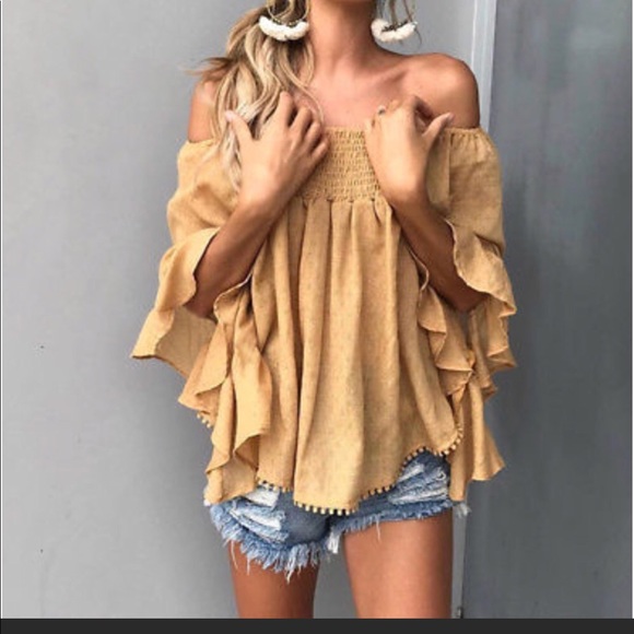 Tops - Yellow off the shoulder blouse